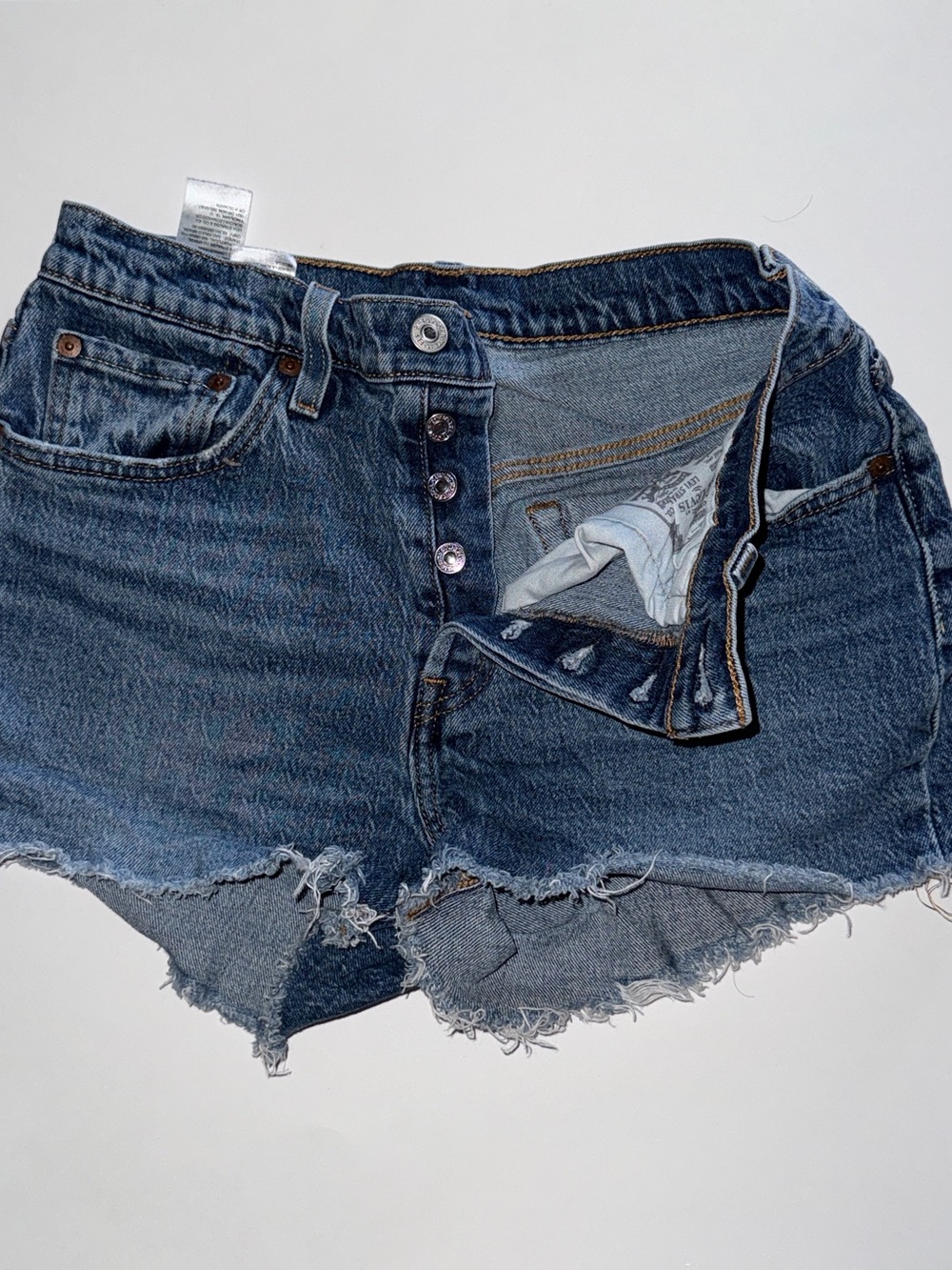 Levi's Distressed Dark Blue Denim Cutoff Shorts SKU:003 - Picture 2 of 5